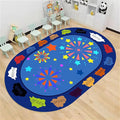 Kids Educational Rug, 5x8ft, Children's Area Rugs for Learning Colors and Shapes, Stars Firework Pattern Oval Rug for Classroom Playroom, Soft Non-Slip Blue Floor Mat for Boys Girls Bedroom