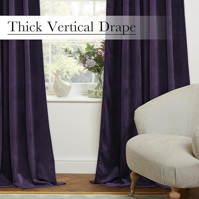 StangH Velvet Curtains Room Darkening, Thermal Insulated Drapes for Bedroom Living Room, Purple Orchid Color Window Treatment, 52 x 108 Inch, 2 Panels