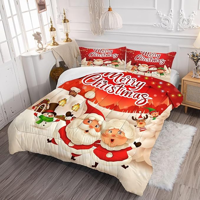Christmas Comforter Twin Snowflake Comforter Set for Kids Boys Girls Bedroom Snowflake Red Christmas Printed Xmas Festival Bedding Sets,1 Comforter + 1 Pillow Case