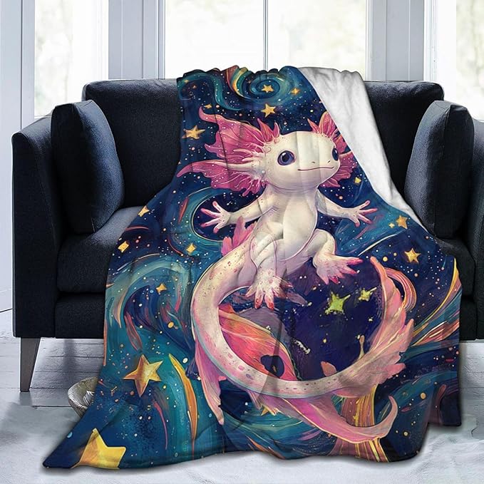 Axolotl Blanket Salamander Gifts Throw Blanket Super Soft Flannel Lightweight Fluffy Plush Cozy Fuzzy Fleece Axolotls Decor Blanket for Girl Woman Boys Kids Adults for Bed Sofa 60"X80"
