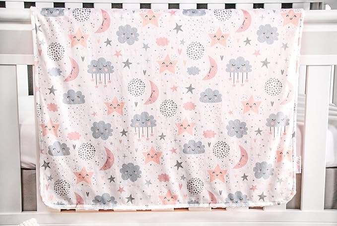 Top Tots Deluxe Minky Baby Blanket - Nighttime Smiles, 40 x 29 Inch Apricot