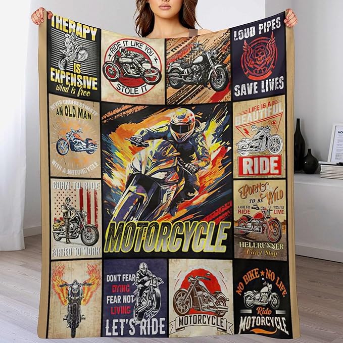 Motorcycle Blanket Ride Gifts for Girls Motorcycle Rider Boys Woman Kids Motorcycles Lover Sport Throw Blankets Soft Blanket Warm Fleece Flannel Plush Blankets for Bed Sofa Couch 50"x60"