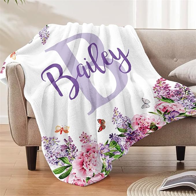 Ships Next Day, Personalized Baby Blankets, Custom Baby Blanket with Name for Girls,Gift for Chrismas Birthday Memorial Day, Customized Flannel Blanket for Kids Adults 30"X40"