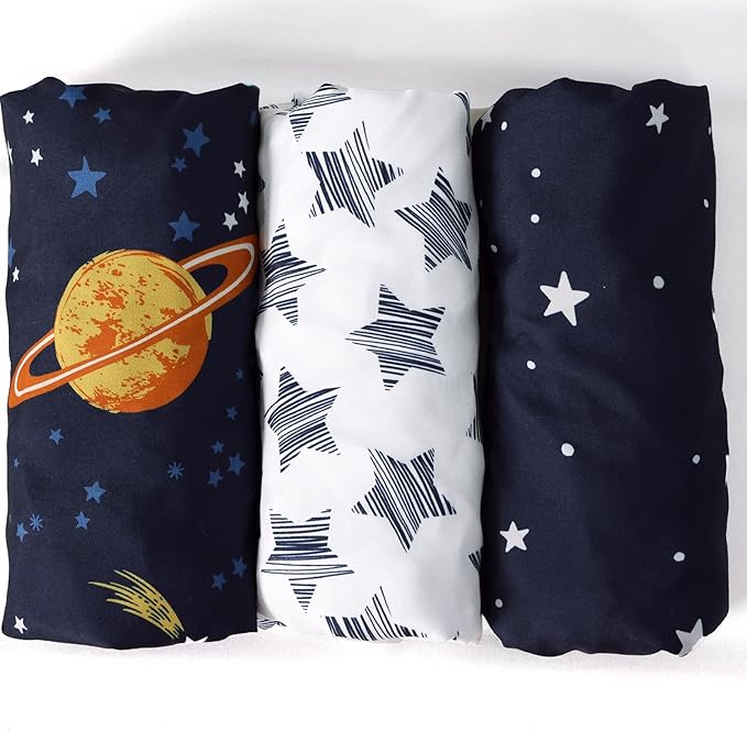 PHF 3 Pack Soft Bassinet Sheets, Space Breathable Comfy Cradle Sheets for Baby Boys Girls Neutral, No Slip Universal Fit for Most Cradle and Bassinet Mattress, Space