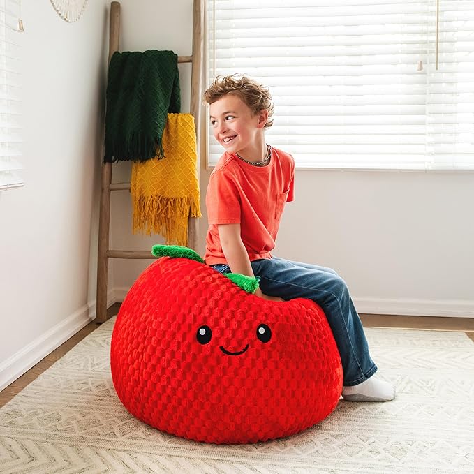 Big Joe Strawberry PlushiPals Super Soft Bean Bag Chair for Kids, Ultra-Soft Plush Polyester Blend, 2.5 feet Refillable
