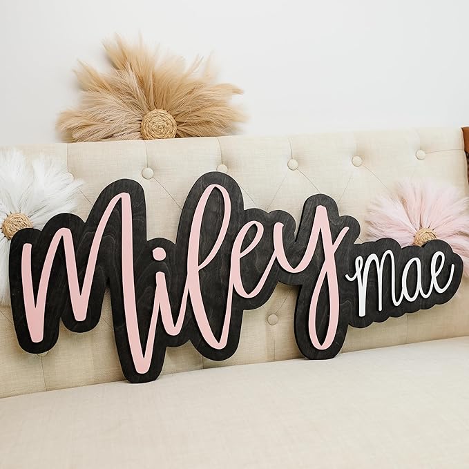 Hickory Hollow Designs Nursery Name Sign, Wooden Name Sign, Name Plate for Wall, Custom Wooden Sign, Baby Name Announcement Sign, (James Matthew)