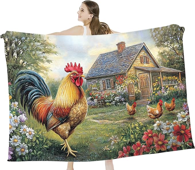 Tijuboni Rooster Chicken Throw Blanket Rooster Gifts for Girls Boys Women Men Kids Adults Soft Flannel Fleece Blanket for Couch Sofa Bed Home Decor 50"x60"