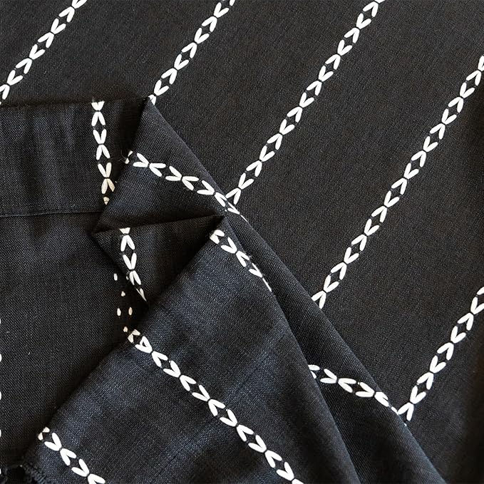 Deeprove Black Boho Curtains 96 inches Long for Bedroom, Vintage Bohemian Embroidery Farmhouse Cotton Linen French Country Tassel Window Treatments Gothic Halloween Decor, W52 x L96, 1 Panel