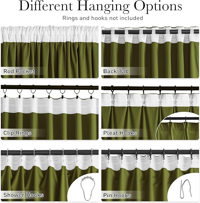 StangH Olive Green Curtains 100 inches Long Back Tab Thermal Insulated Room Darkening Drapes for Dining Living Room Christmas Home Decoration for Bedroom, W52 x L100, 2 Panels