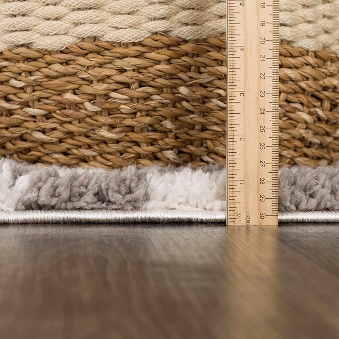 Hauteloom Kieu Contemporary Checkered Fluffy Shag Area Rug - Modern Geometric Soft Carpet Tiles for Living Room, Kids Room, Nursery - Gray, Light Grey, White - 7'10" x 10'