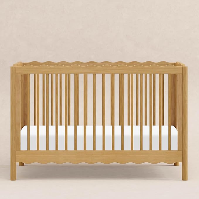 babyletto Swell 4-in-1 Convertible Crib with Toddler Bed Conversion Kit in Honey, Greenguard Gold Certified, Made of 100% Solid Wood