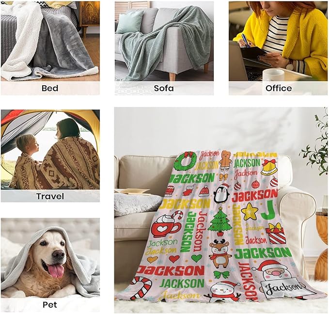 Custom Christmas Blanket | Personalized Holiday Blanket for Boys Girls | Plush Cozy Custom Name Blanket | Christmas Decor Personalized Gifts Name Blanket | 90"x120"-Familys/King Size