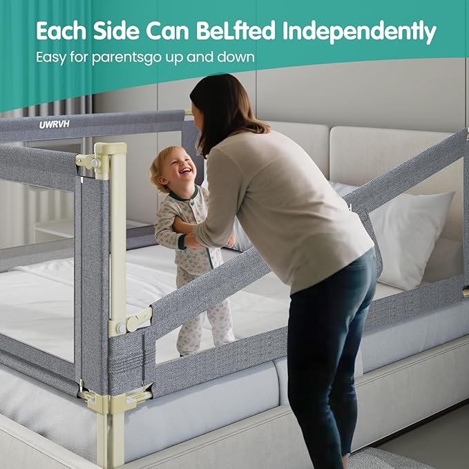 Bed Rails for Toddlers, Toddler Bed Rails, Bed Rail for Baby - Adjustable Height Bed Guard with Child Safety Lock,Universal Fit for King/Full/Twin Beds (Grey, 1 Side 70.8Inch)