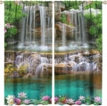 Waterfall Blackout Window Curtains, Rocky Waterfall to Pond Running Off Scenic Nature Themed Picture Print Window Drapes, for Living Room Bedroom 55x63in 2 Panels