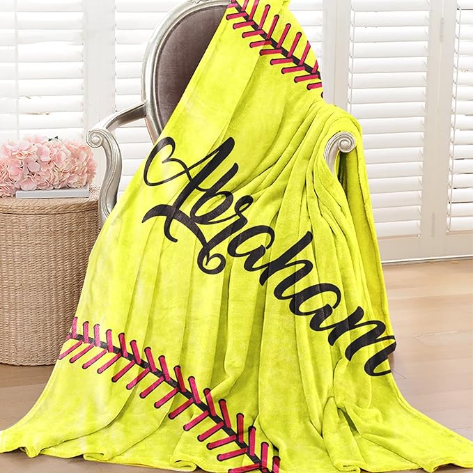 Personalized Softball Kids Blanket with Naumber and Name - Custom Sport Bed Blankets Gift for 0-3 Months Baby Essential and Warm 30x40inch