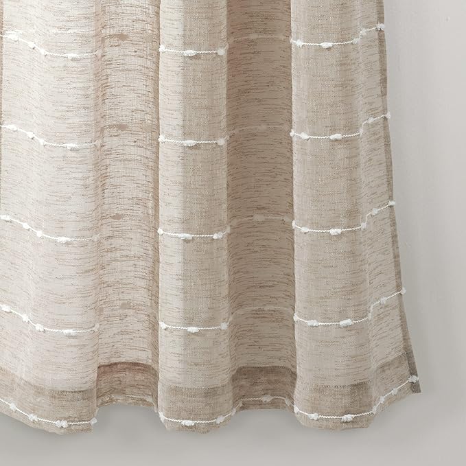 Lush Decor Farmhouse Textured Grommet Sheer Window Curtain Panel Pair, 38"W x 63"L, Neutral