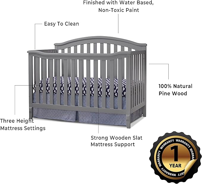 SORELLE FURNITURE Berkley Crib, Classic 4-in-1 Convertible Crib, Made of Wood, Non-Toxic Finish, Wooden Baby Bed, Toddler Bed, Child’s Daybed and Full-Size Bed, Nursery Furniture - Espresso