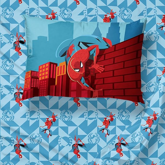 Sunny Side Up Kids Sheet Set Includes Sheets and Pillow Cover - 100% Microfiber Bedding and Room Decor, Blue - Spiderman, 4 Piece Full
