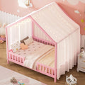 Bellemave Full House BedFrame with Canopy, Montessori Floor Bed, House Bed with Rails for Kids, Pink
