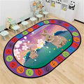 Rabbit Print Area Rug, 5x7ft, Bunny Sakura Flower Easter Floor Mat, Educational and Fun Rugs with ABC Alphabet, Non-Slip Washable Kids Play Mat for Boys and Girls Home Decor