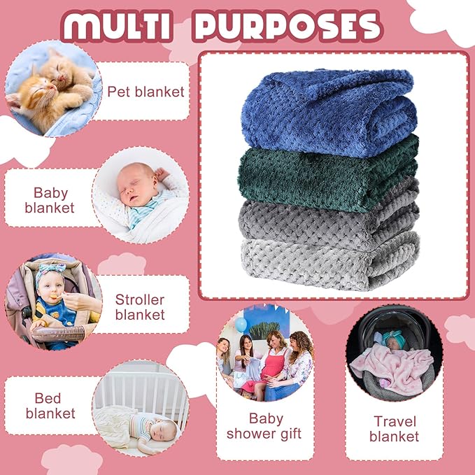 Frienda 4 Pcs Baby Fuzzy Blanket Fluffy Baby Blanket for Boys Girls Soft Warm Infant Newborn Toddler Receiving Nursery Bed Supplies, 32 x 24 Inch(Dark Color)