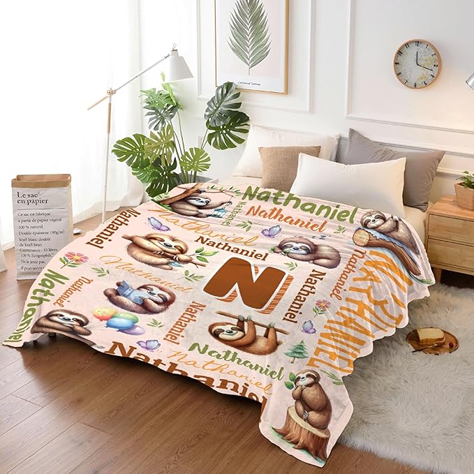 Personalized Custom Sloth Preschool Blanket Gifts for Baby Toddler Kids Boys Girls - Customized Sloth Super Soft Lightweight Flannel Sheets Decor for Crib Nap Couch - 40"x50" for Kids/Children