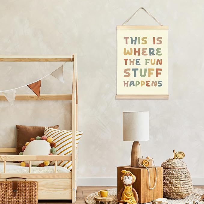 Hiuwevt Boho Fun Classroom Poster Hanger Frame, Kids Playroom Decor, This Is Where the Fun Stuff Happens Colorful Wall Art Decor for Kids Room Nursery Playroom Classroom Home, 12x16 Inch