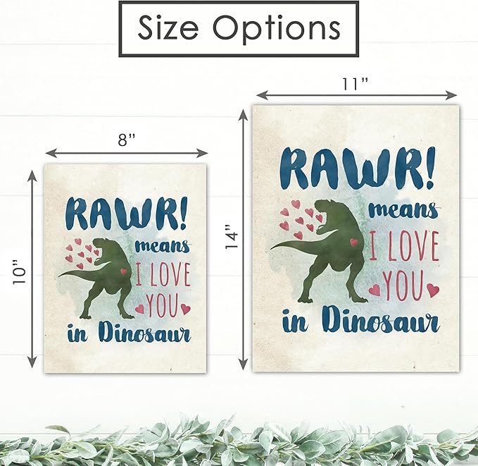 DREAM BIG PRINTABLES RAWR! Means I Love You In Dinosaur Art Print - 11x14 | Charming and Playful Art Print | Perfect for Kids' Rooms, Playrooms, or Nurseries | Unframed Dinosaur-themed Wall Art