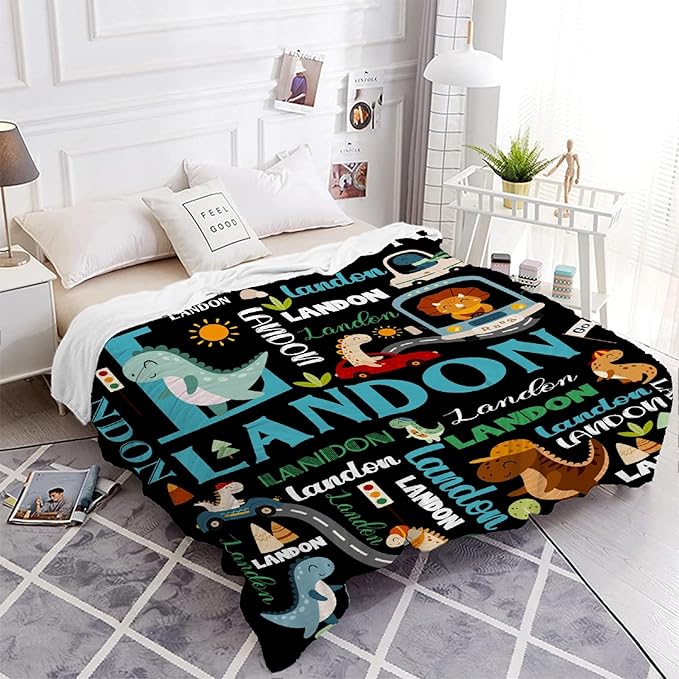 Custom Dinosaur Truck Blanket Gifts for Girls Boys Women - Super Soft Cozy Warm Throw Sheet for Couch Bed Sofa Office Decor All Season 90"x120" for Whole Family
