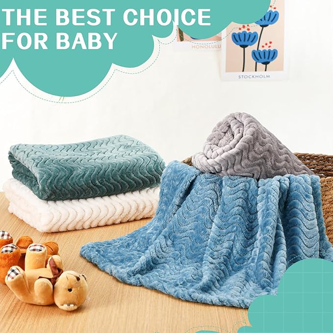 Frienda 4 Pcs Baby Fuzzy Blanket Fluffy Baby Blanket for Boys Girls Soft Warm Infant Newborn Toddler Receiving Nursery Bed Supplies, 32 x 24 Inch(Light Color)