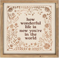 pechpell 11.8 Inch Nursery Wall Decor, Wooden How Wonderful Life Is Now You're In The World Sign, Boho Vintage Baby Girl Woodland Nursery Art Kids Room Table Shelf Decorations for Home Playroom