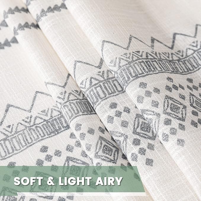 MEETSKY Boho Curtains Geometric Semi-Sheer Cotton Curtains 2 Panels Back Tab Curtains 63 Inches Long Light Filtering Printed Window Drapes for Living Room Home Decorative Drapes for Bedroom