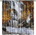 Autumn Tree Leaf Blackout Curtains, Landscape Nature Forest Lake Waterfall Rod Pocket Window Drapes, for Bedroom Living Room 55" W X 63" L