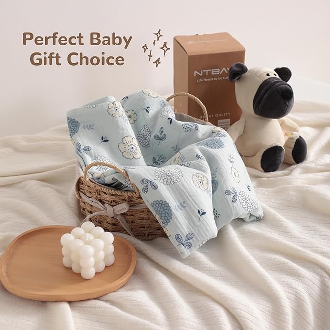 NTBAY 2 Layer Muslin Cotton Baby Swaddle Blanket, 42x60 Soft and Breathable Receiving for Newborns and Infants, Perfect for Crib, Stroller, Travel, Lightweight Nursery Blanket, Rustic Bloom