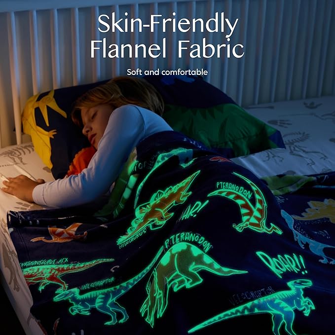 Joiedomi Glow in The Dark Blanket Dinosaur Toys for Kids 3-5 Dinosaur Gifts Toys for Age 2 3 4 5 6 7 8 9 10 11 12 Year Old, Soft Cozy Flannel Kids Throw Blanket, Birthday 40"×60"