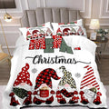 LUVIVIHOME 3PCS Merry Christmas Comforter Set Full Size, Cute Gnome Bedding, Red Buffalo Plaid Striped Holiday New Year Xmas Bedding, Boys Girls Teens Kids Bedroom Decor, White Quilt, 2 Pillow Cases