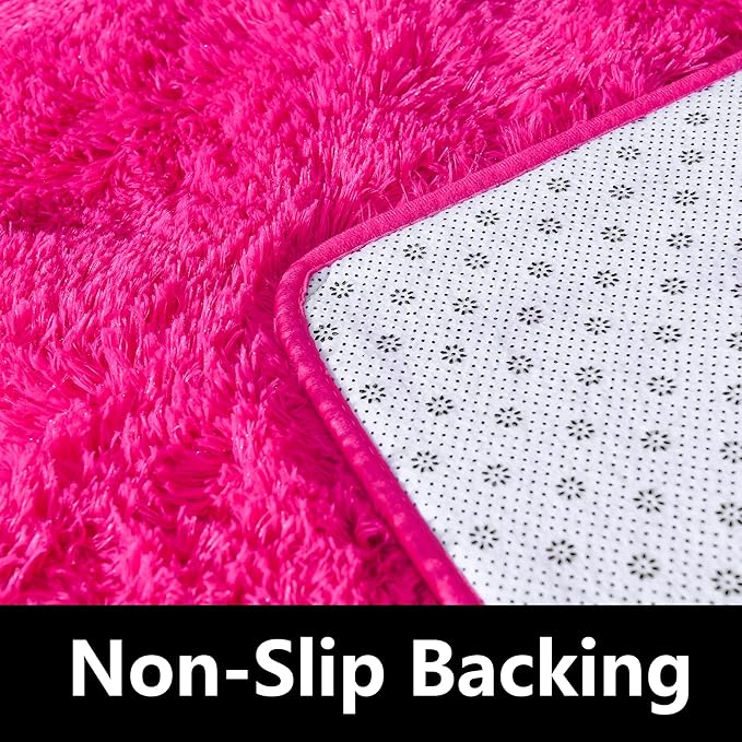 Fluffy Rug Stain Resistant 6x9 Feet, Hot Pink Throw Rugs Bedroom Nursery Rug Furry Throw Carpets for Teen Girls