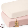 Organic Cotton Muslin Crib Sheets (Set of 2) – Soft & Breathable Fitted Sheets for Boys and Girls, Neutral Colors – Fits Standard Baby Crib Mattress (28 x 52 Inches) (Peach/Ivory)