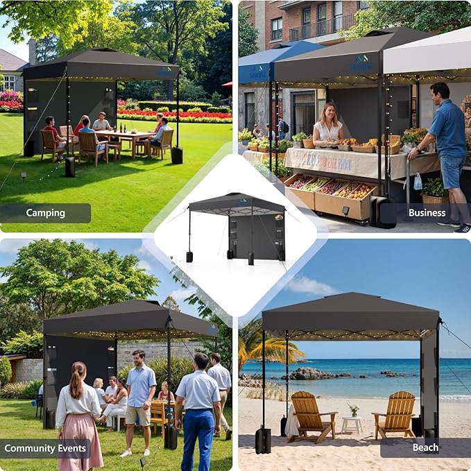 10X10 Pop Up Canopy Tent,Removable Pockets Sidewall for Extra Storage,Easy Up Canopy,Heavy Duty One Person Set Up Event Tent,Grey