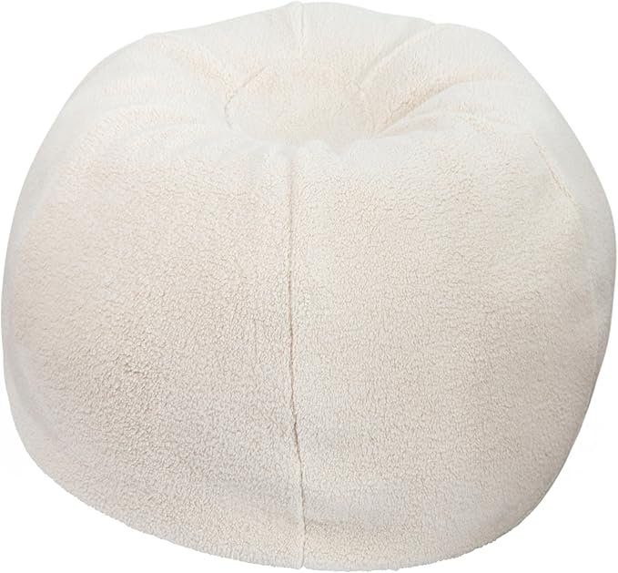 EMMA + OLIVER Daisy Sherpa Bean Bag Chair, Classic Refillable Bean Bag Chair for Kids and Teens, Small, Natural