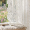 Anmao Vintage Lace Curtains 84 Inches Long 2 Panels Set, Romantic Elegant Light Filtering Semi Sheer Floral Thick Lacy Curtain Drapes for Living Room and Bedroom, Each Panel 55W x 84L, Beige Plum