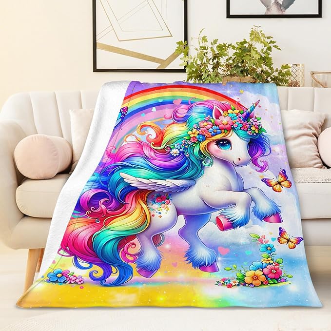 Unicorn Blanket for Girls 4-6, Throw Gift for Toddlers Kids Daughter 30x40 Inches Soft Cozy Cute Decor Throw Blankets for Sofa Couch Bedroom Trip