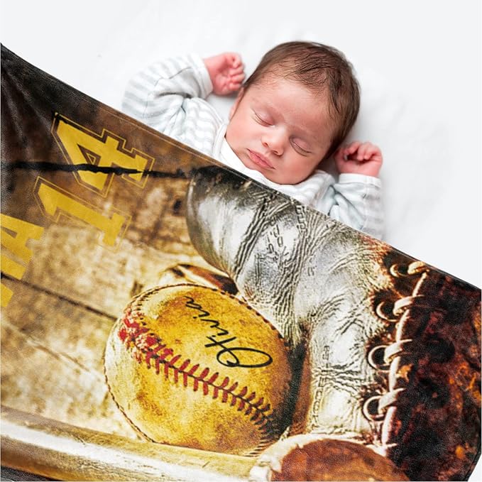 Personalized Baby Baseball Blanket: Custom Bedding for Kids Soft Ball Throw Blankets - Perfect Newborn Gift Infant Swaddling Blanket with Name 40x50inch