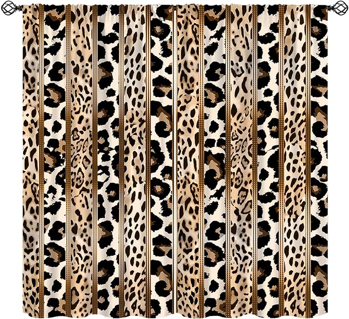 Leopard Curtains, Cheetah Wild Animal Geometric Stripe Wildlife Theme Window Drapes for Bedroom Living Room 84" W X 84" L