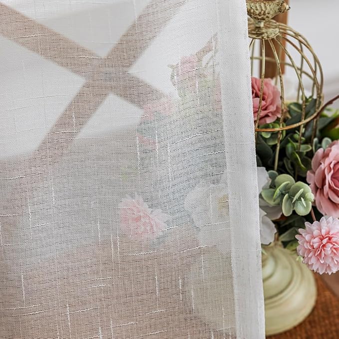 Off White Sheer Curtains 72 Inches Long 2 Panels, 50 Inches Width, Linen Look Transparent Curtain, Rustic Textured Light Filtering Drapes, Rod Pocket Window Treatments