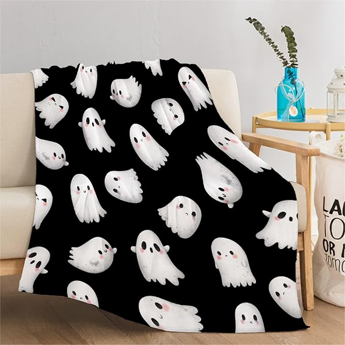 Blanket for Kids - Ultra Soft Cute Ghost Blanket - Plush Cozy Ghost Blanket for Travel/Camping/Picnic - Funny Halloween Ghost Decor - 50"x60"-Teens/Travel Size