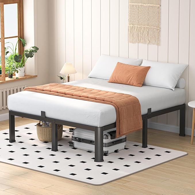 14 Inch Full Heavy Duty 3500 lbs Bed Frame with Round-Corner Legs & Anti-Squeak Design – Quick Assembly Metal Platform, No Box Spring Needed