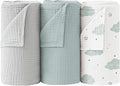 Bearmoss Muslin Swaddle Blankets, 40 x 38 inches Baby Swaddle for Boys and Girls, Soft Baby Blanket, 3 Pack Breathable Nursery Receiving Blankets (Cloud)