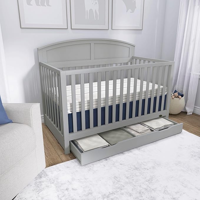 Dream On Me Storybrooke 5-in-1 Convertible Full-Size Crib with Under Drawer, Pebble Grey, GreenGuard Gold & JPMA, Convert to Toddler, Day & Full-Size Bed, 3 Mattress Heights, Sustainable Pinewood