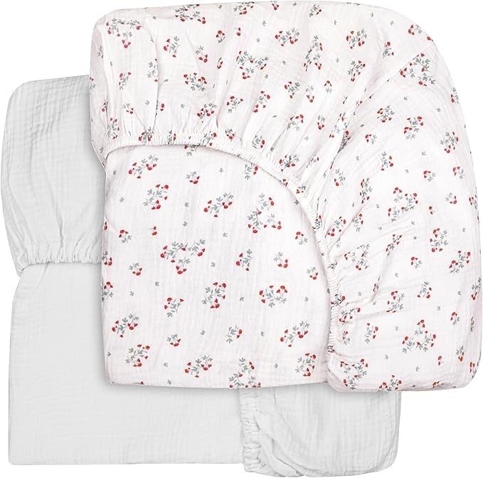 Extra Soft Muslin Fitted Crib Sheets 100% Organic Cotton Baby Crib Sheets for Standard Crib Mattress | 28 X 52 Inches | 2 Pack
